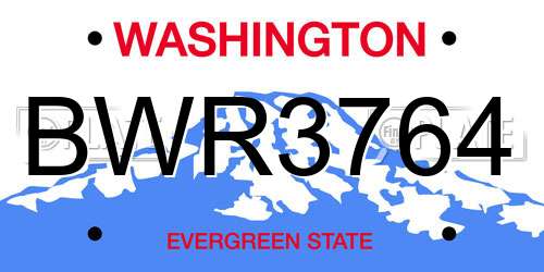 BWR3764 Washington License Plate