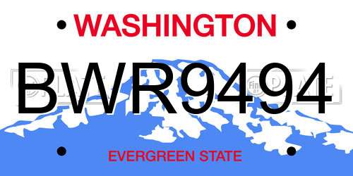 BWR9494 Washington License Plate