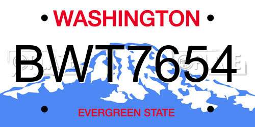 BWT7654 Washington License Plate