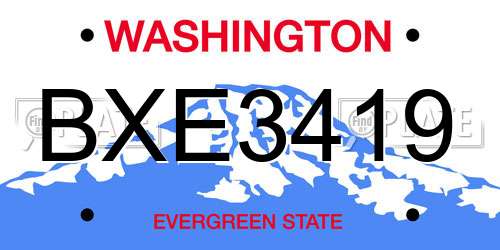 BXE3419 Washington License Plate