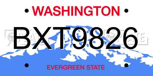BXT9826 Washington License Plate