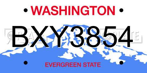 BXY3854 Washington License Plate