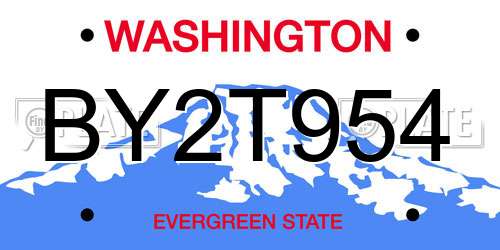 BY2T954 Washington License Plate