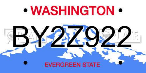 BY2Z922 Washington License Plate
