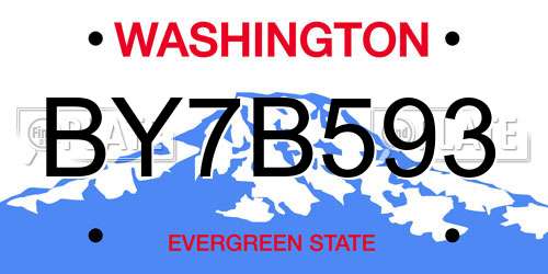 BY7B593 Washington License Plate