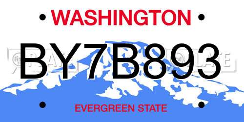 BY7B893 Washington License Plate