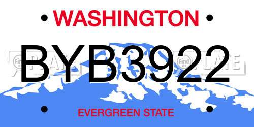 BYB3922 Washington License Plate