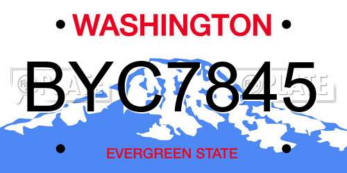 BYC7845 Washington License Plate