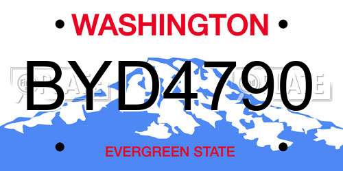 BYD4790 Washington License Plate
