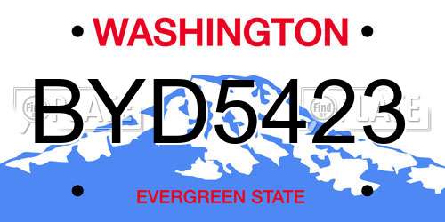BYD5423 Washington License Plate
