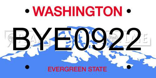 BYE0922 Washington License Plate