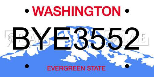 BYE3552 Washington License Plate