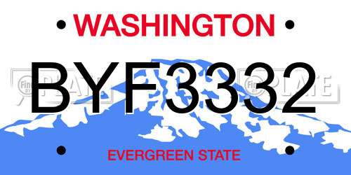 BYF3332 Washington License Plate