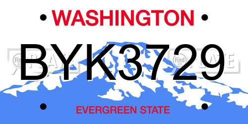 BYK3729 Washington License Plate
