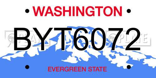 BYT6072 Washington License Plate