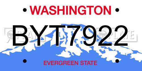 BYT7922 Washington License Plate