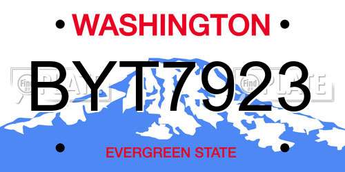 BYT7923 Washington License Plate