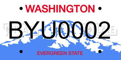 BYU0002 Washington License Plate