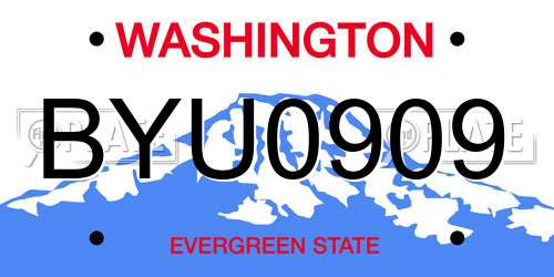 BYU0909 Washington License Plate