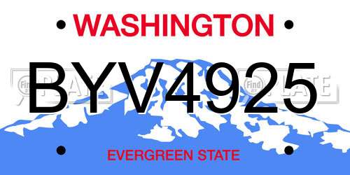BYV4925 Washington License Plate