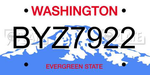 BYZ7922 Washington License Plate