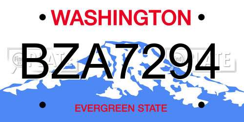 BZA7294 Washington License Plate