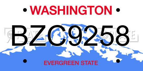 BZC9258 Washington License Plate