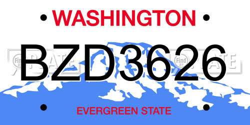 BZD3626 Washington License Plate