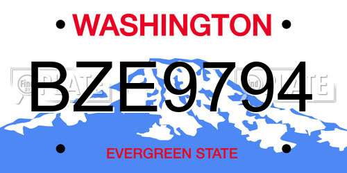 BZE9794 Washington License Plate