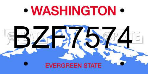 BZF7574 Washington License Plate