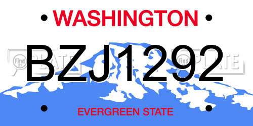 BZJ1292 Washington License Plate