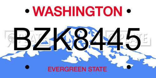 BZK8445 Washington License Plate
