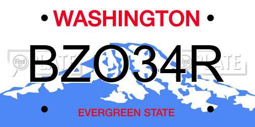 BZO34R Washington License Plate