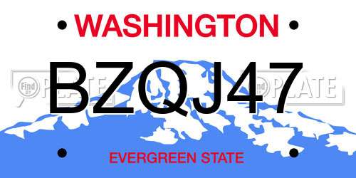 BZQJ47 Washington License Plate