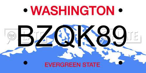 BZQK89 Washington License Plate