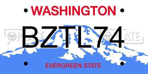 BZTL74 Washington License Plate