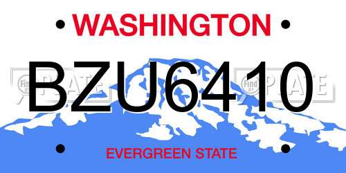 BZU6410 Washington License Plate