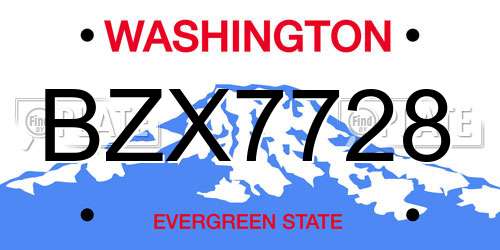 BZX7728 Washington License Plate