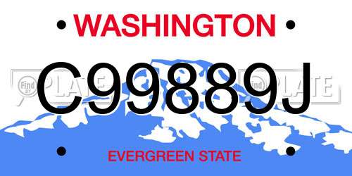 C99889J Washington License Plate