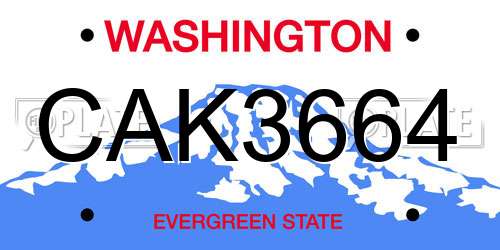CAK3664 Washington License Plate