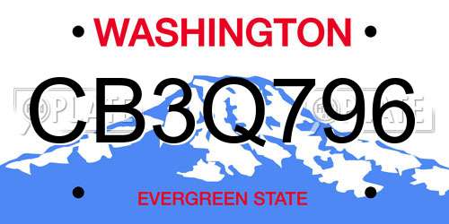 CB3Q796 Washington License Plate