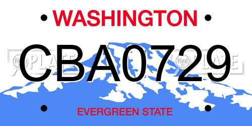 CBA0729 Washington License Plate