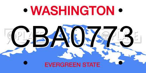 CBA0773 Washington License Plate
