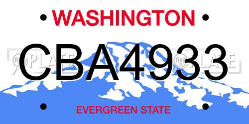 CBA4933 Washington License Plate