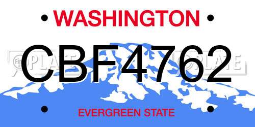 CBF4762 Washington License Plate