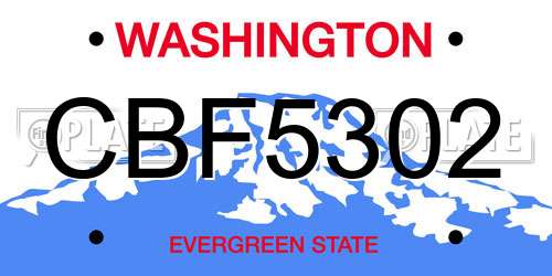 CBF5302 Washington License Plate