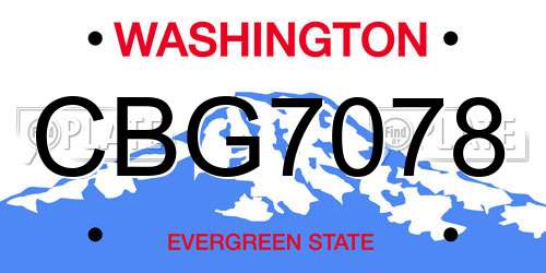 CBG7078 Washington License Plate