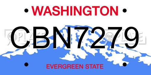 CBN7279 Washington License Plate