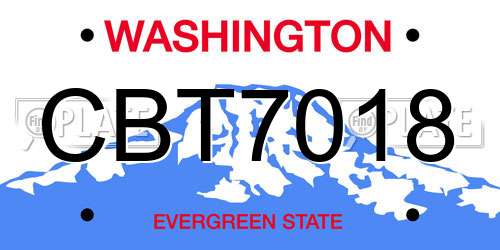CBT7018 Washington License Plate