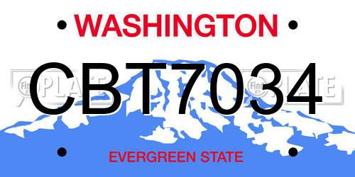CBT7034 Washington License Plate